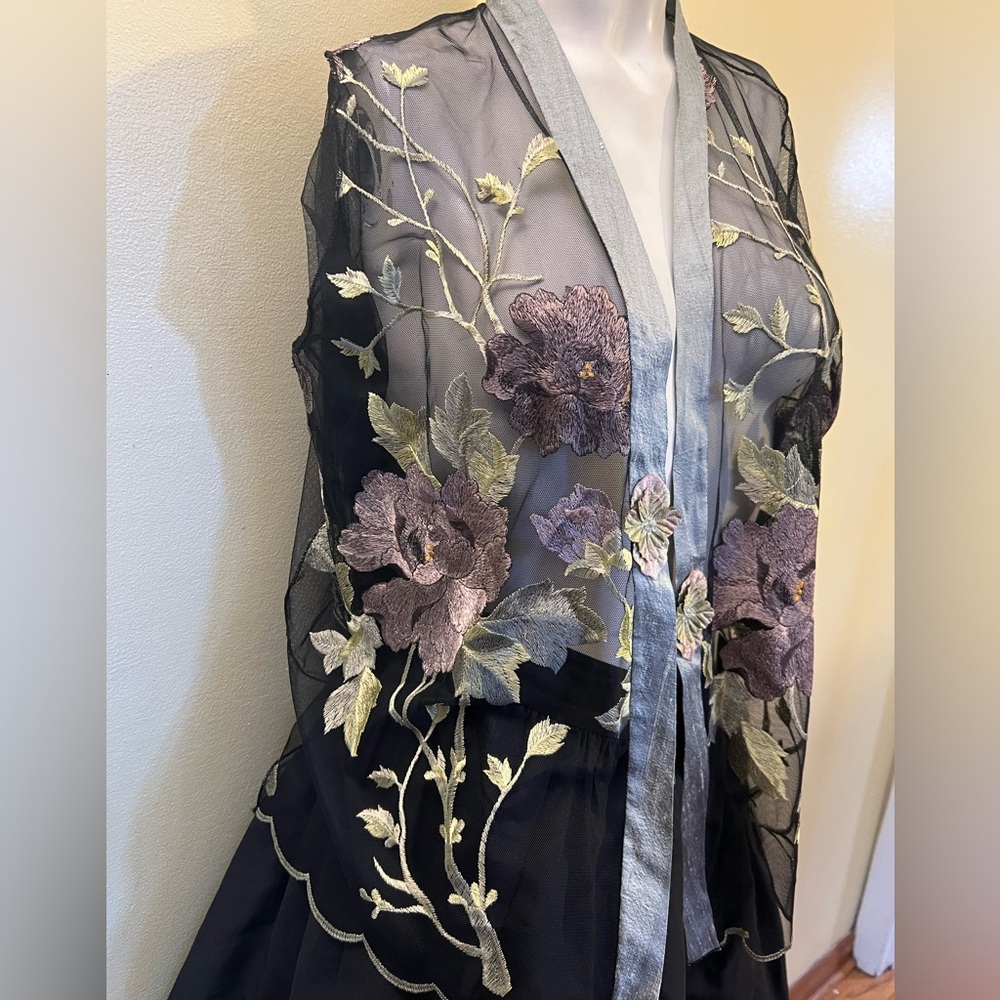 Sheer Black Embroidered Floral Jacket